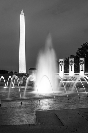 World War II Memorial at Night with Washington Monument